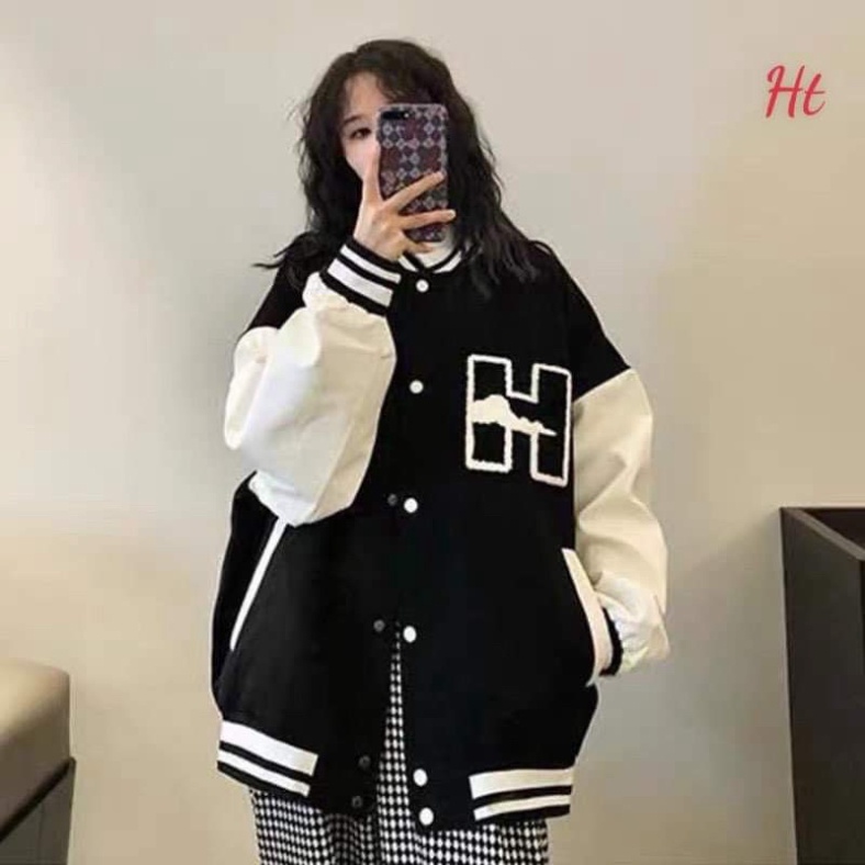 [Mã FAMARAL1 giảm 10K đơn 50K] Áo khoác bomber phối tay H đám mây HT1121