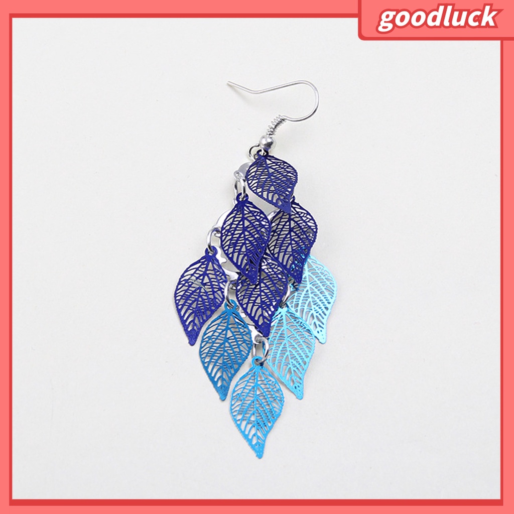 Goodluck| 1 Đôi Bông Tai Dáng Dài Hình Chiếc Lá Sáng Tạo Thanh Lịch Cho Nữ