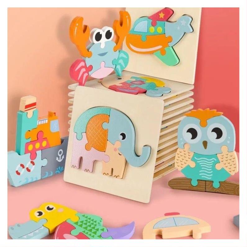 Ghép Hình Khối Nổi 3d bằng gỗ, bảng ghép hình gỗ nổi cho Bé Phát Triểm Tư Duy- Sáng Tạo Sớm- Siêu Đẹp Siêu Yêu
