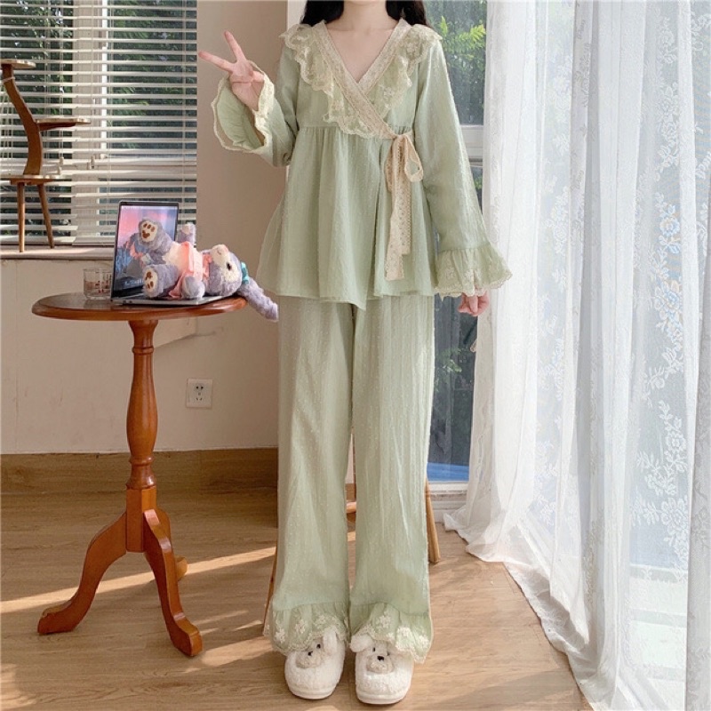 SET BỘ DÀI TAY VIỀN REN PHONG CÁCH NHẬT BẢN rẻ nhất shopee