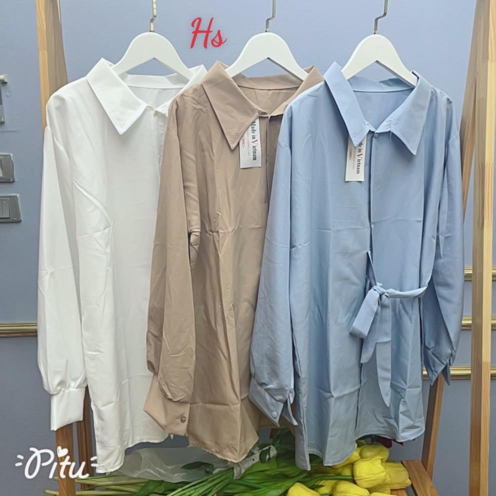 Áo sơ mi lụa thắt nơ bụng dài tay  915 | BigBuy360 - bigbuy360.vn
