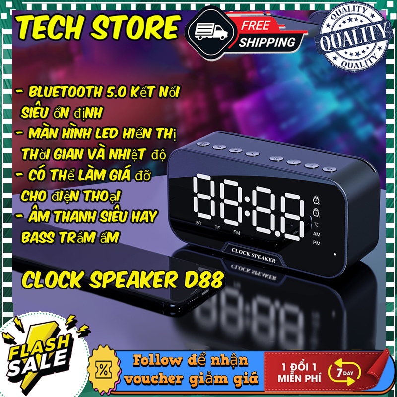 Loa bluetooth D88 kiêm đồng hồ báo thức ,loa nghe nhạc âm thanh siêu hay hỗ trợ mọi loại điện thoại