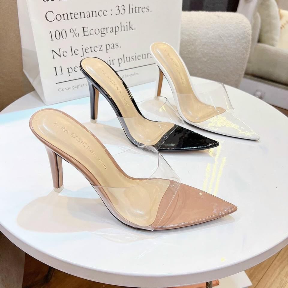 Dép cao gót nữ 9 phân quai trong suốt,guốc mộc nữ quai ngang giày công sở đẹp rẻ thời trang