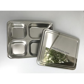 Khay cơm inox 4 ngăn có nắp KT 290x230x46 mm