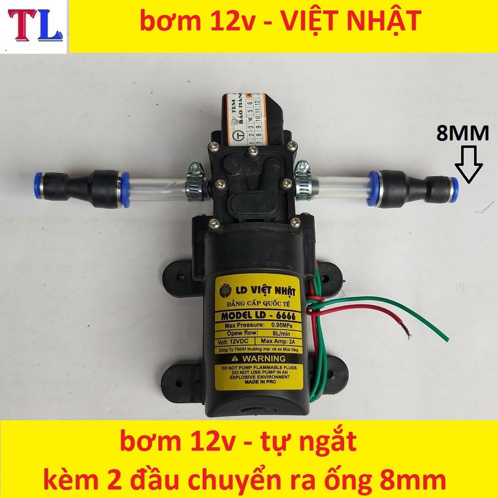 máy bơm nước mini 12v áp lực cao - máy bơm phun sương (bơm tăng áp mini 12v+chuyển ống 8mm)