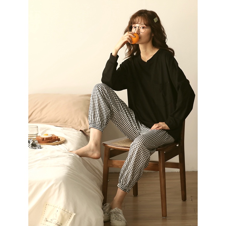 ĐỒ NGỦ COTTON MỎNG DÀI TAY ÁO TRƠN QUẦN HỌA TIẾT MEYLEESTORE | BigBuy360 - bigbuy360.vn