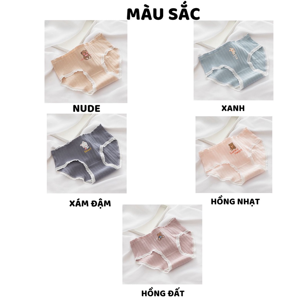 Quần Lót Nữ Cotton gân tăm viền ren thêu gấu dễ thương thoáng mát MÃ 2899