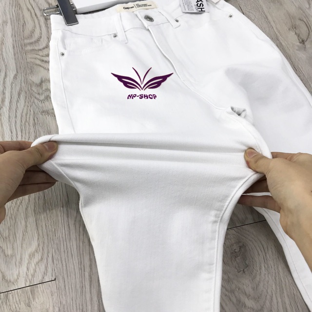 Quần jean ống loe lưng cao NPSHOP màu trắng trơn dài, quần bò nữ trắng cạp cao loe nhẹ | BigBuy360 - bigbuy360.vn