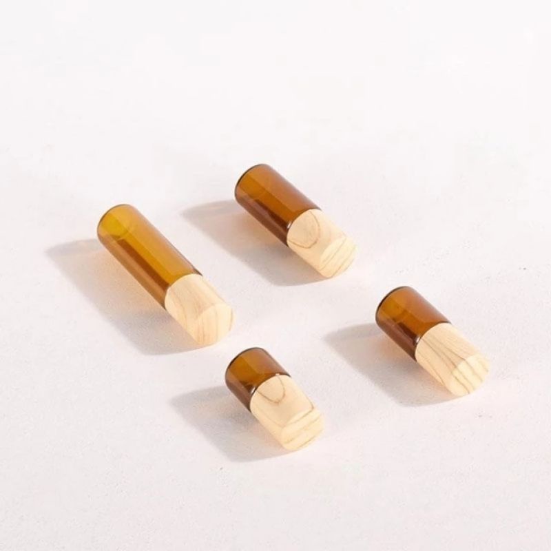 Vip nhé khách Combo 5 Vỏ chai thủy tinh nâu Bi lăn Nắp vân Gỗ cao cấp đẹp dễ thương nhỏ gọn tiện dụng mang đi du lịch,