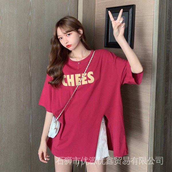 Áo Thun Cotton Dáng Rộng Xẻ Tà Tay Cộc Thời Trang Mùa Hè Kiểu Hàn Quốc 2022 Cho Nữ