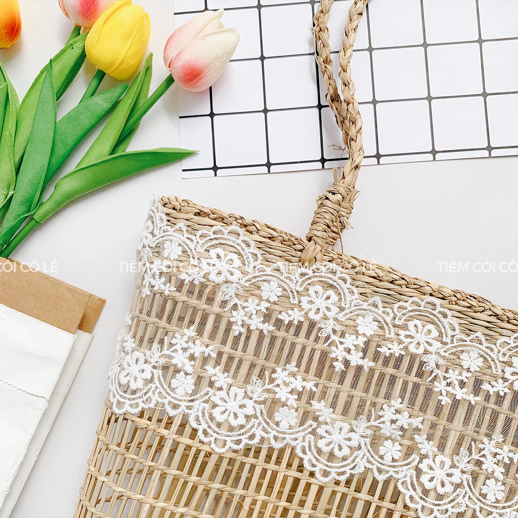 Làn cói song thưa quai bện phụ kiện đi biển chụp ảnh decor - Tiệm Cói Cô Lê