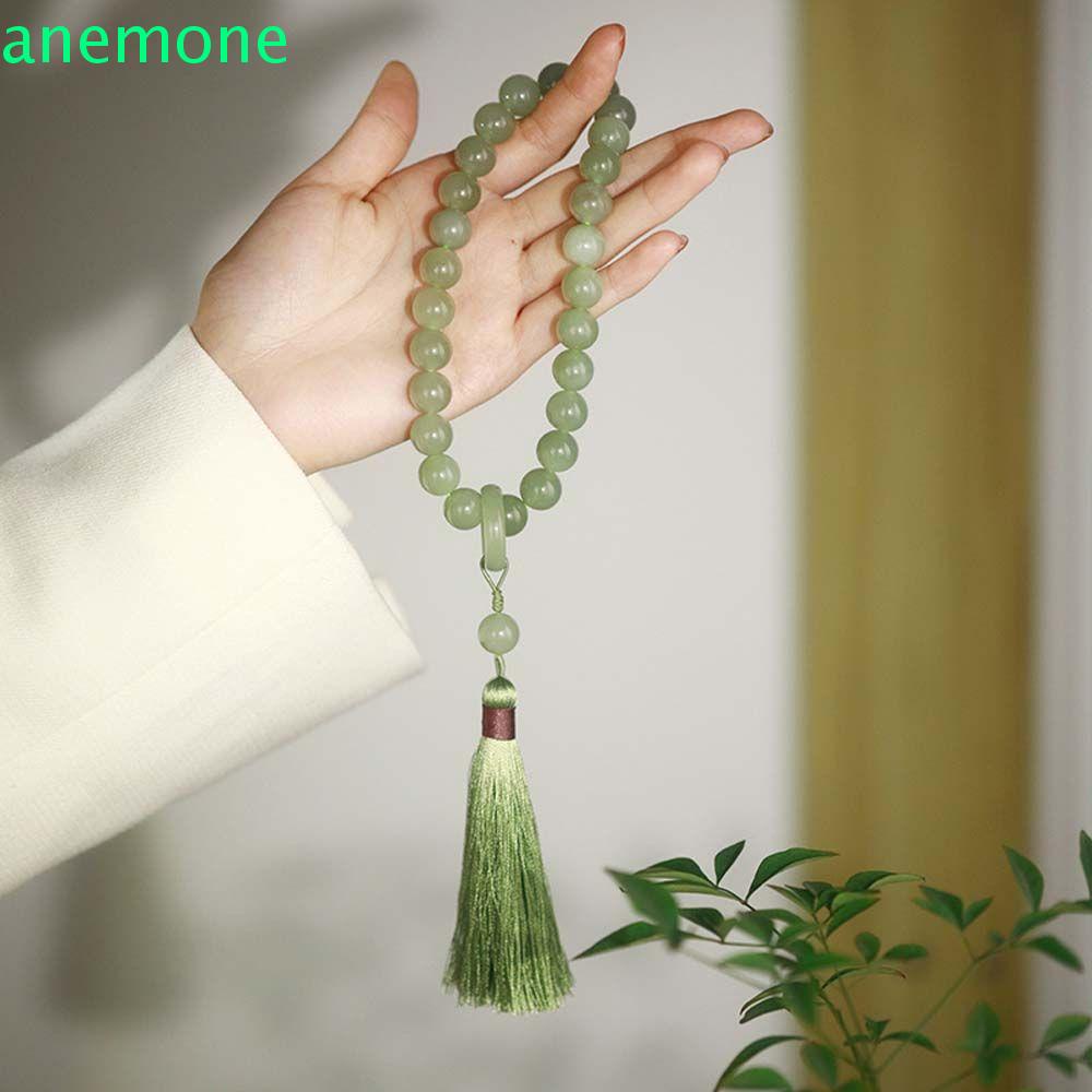 Vòng Tay Co Giãn Xâu Hạt Ngọc Bích Màu Xanh Lá Phong Cách Trung Hoa Cổ Điển Có Thể Điều Chỉnh