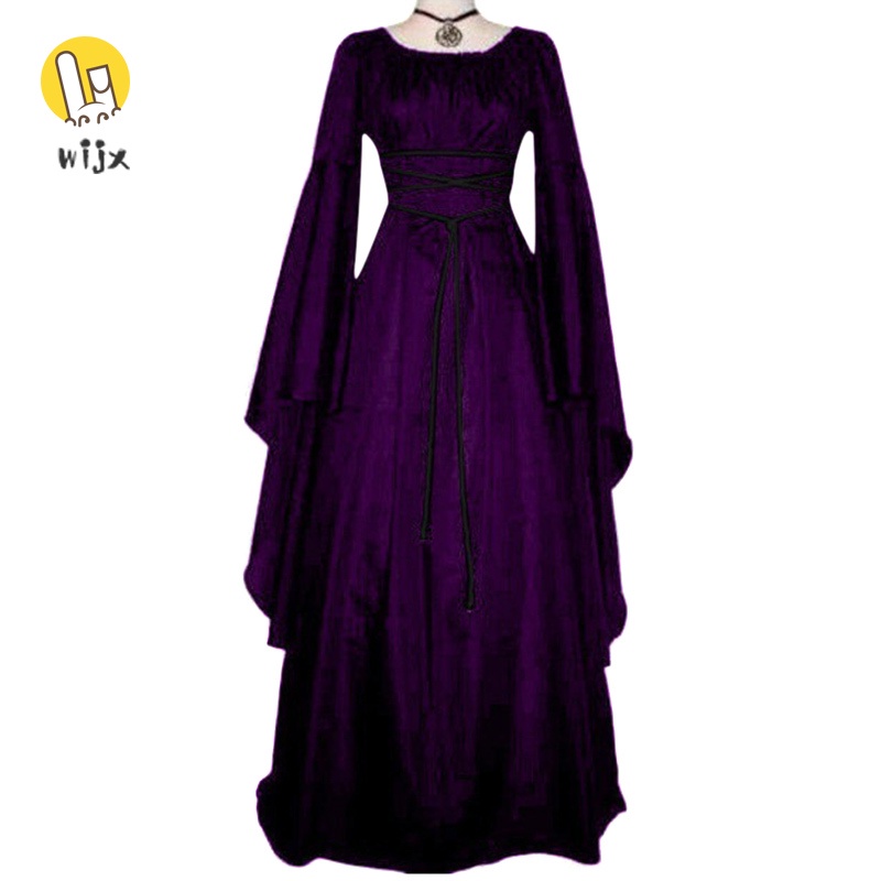 Đầm maxi tay dài cổ tròn thắt dây phong cách Gothic cổ điển thời trung cổ cho nữ | BigBuy360 - bigbuy360.vn
