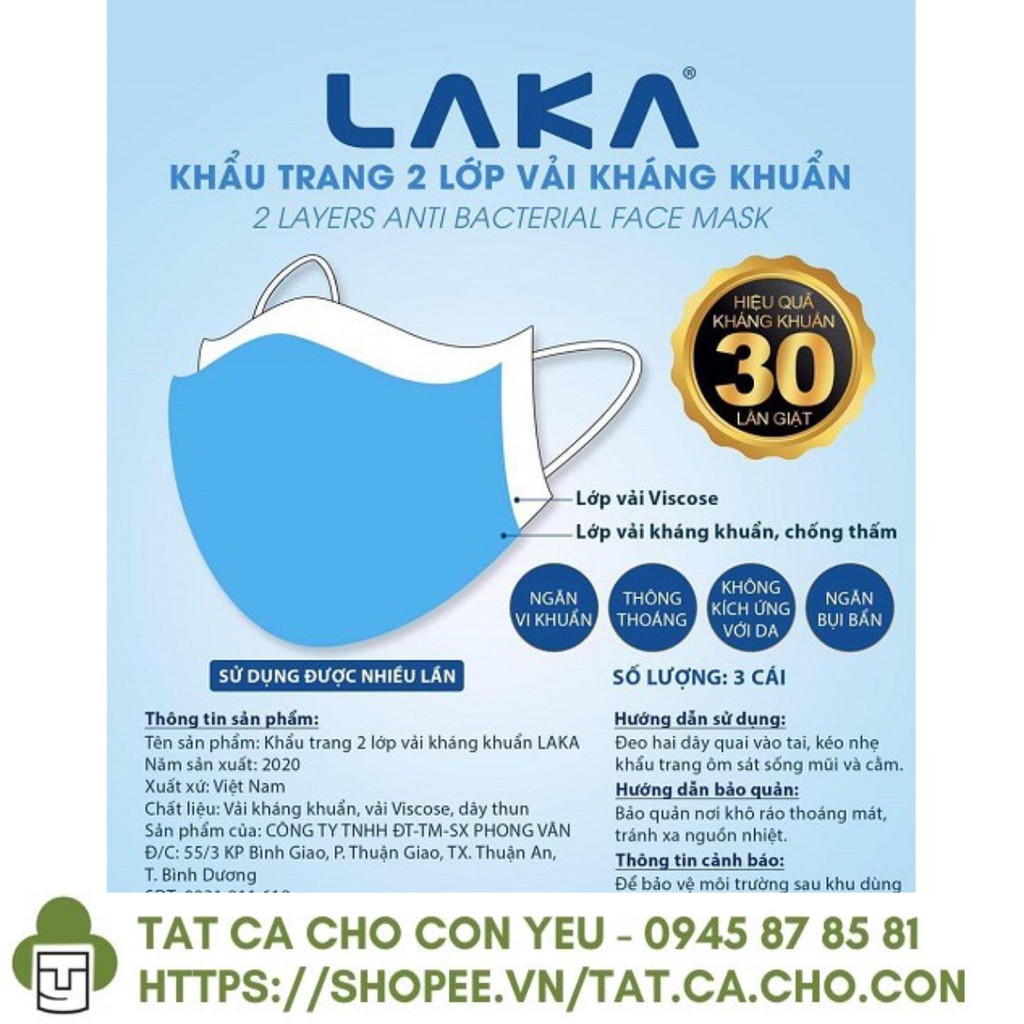 [Hàng Tốt] Combo 10 khẩu trang 2 lớp vải kháng khuẩn LAKA [loại tốt] TCCCYQ12