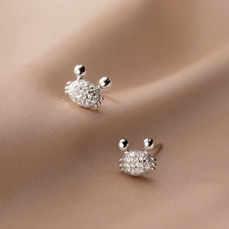 Bông tai bạc H.A.S hình con cua đính đá - HBT16