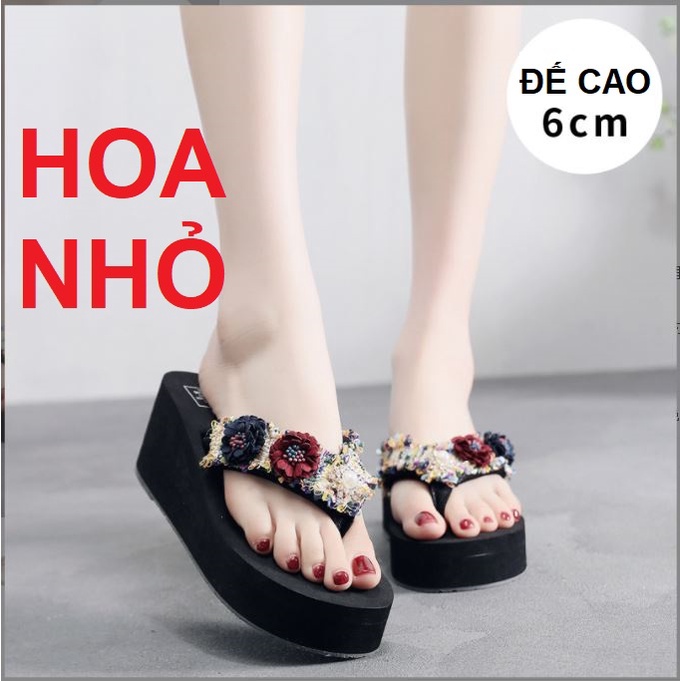 (SẴN HÀNG ) Dép Nữ Dép Kẹp Đế Xuồng Tông Xỏ Ngón Đế Cao Quai Đính Ren Hoa