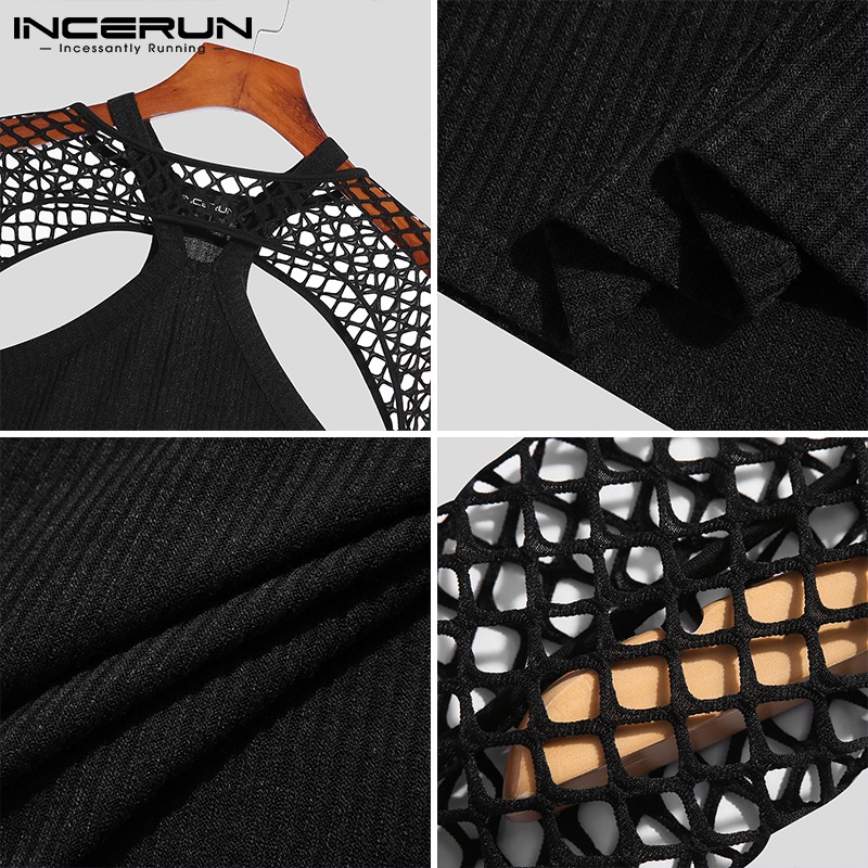 Set áo lưới xuyên thấu dài tay và áo sát nách INCERUN thời trang dành cho nam