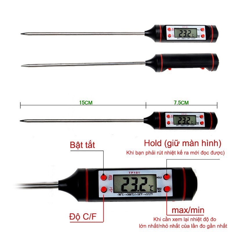 Nhiệt Kế Điện Tử Đa Năng Đo Nhiệt Độ Nước, Sữa, Thực Phẩm Tiện Lợi