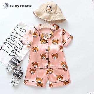 Baby Kids Boys Girls Cartoon Outfits Set Short Sleeve Blouse Tops+Shorts Sleepwear Pajamas