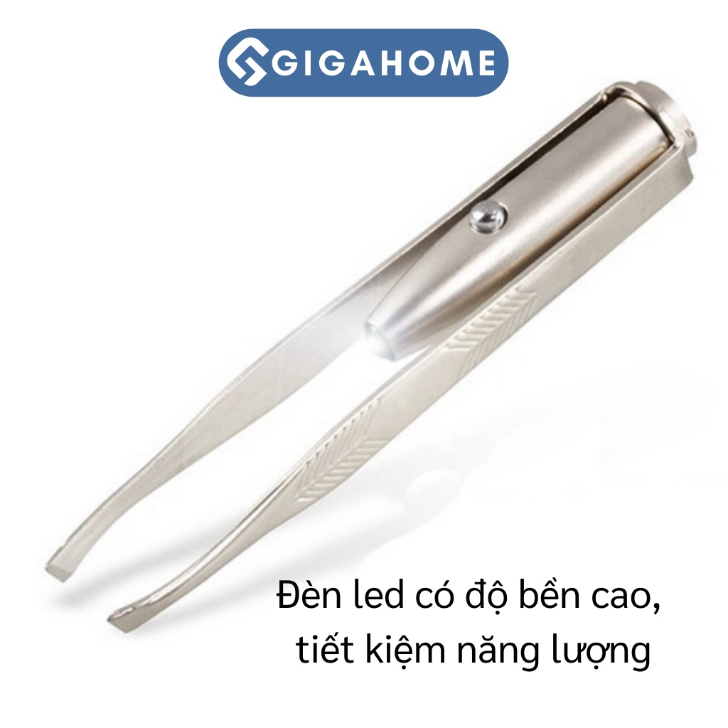 Nhíp Nhổ Lông Mày Có Đèn Led GIGAHOME Chất Liệu Thép Không Gỉ, Sài Pin 4050