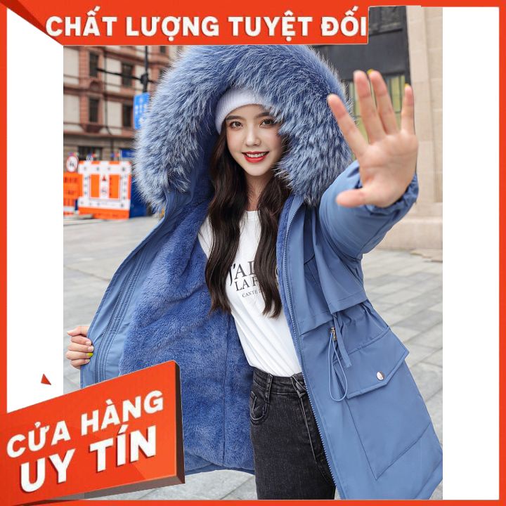 Áo khoác phao nữ lót lông cừu, chất liệu vải dù lót bông ấm áp