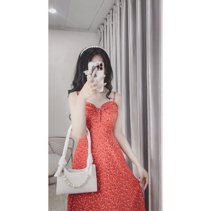 Set váy 2 dây hoa nhí dáng dài áo khoác ngoài mongtoghi TH278