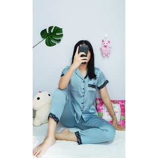 Đồ bộ pijama lụa satin viền ren siêu mịn