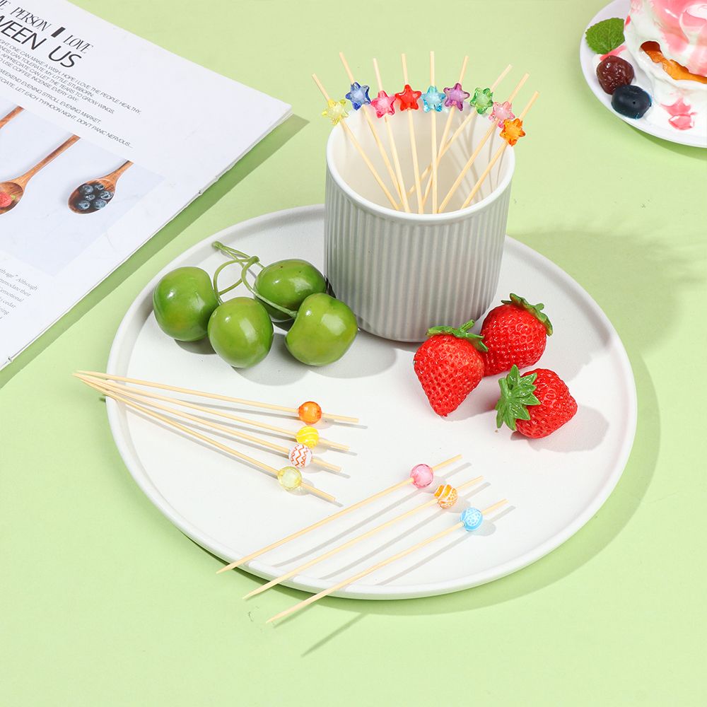 Set 100 xiên gỗ dùng làm tăm xỉa răng/ nĩa ghim trái cây/ đồ ăn nhẹ/ bánh ngọt có nhãn dán sáng tạo dùng trang trí