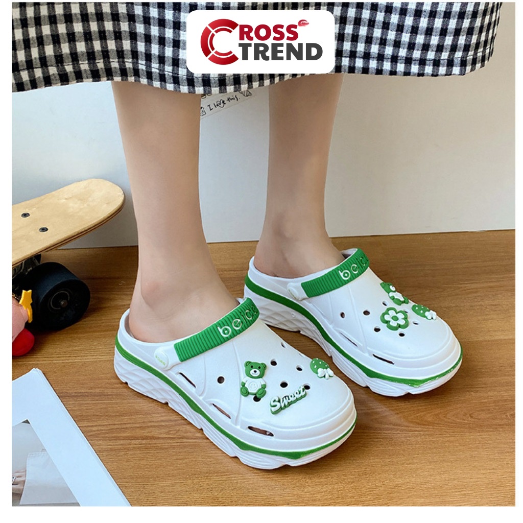 Dép cross đế cao, Dép crocs nữ hot trend 2023 Beice Trắng độn 4.5cm nhẹ êm chống trượt CROSS TREND