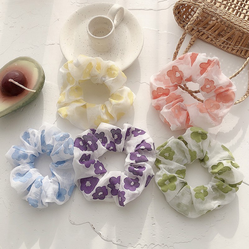 Dây cột tóc Scrunchies họa tiết hoa dễ thương phong cách Hàn Quốc_giao ngẫu nhiên