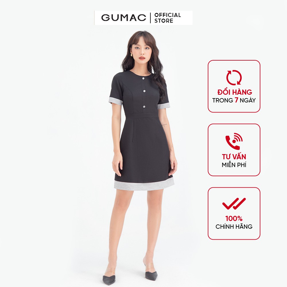 Đầm nữ nút bọc phối viền cách điệu GUMAC DB710 | WebRaoVat - webraovat.net.vn