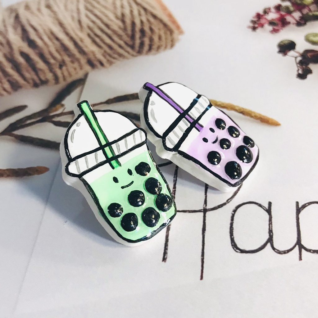 Pin cài/Ghim cài áo đất sét thủ công hoạ tiết hoạt hình Bubble Tea dễ thương phong cách hàn quốc cài áo, balo, mũ