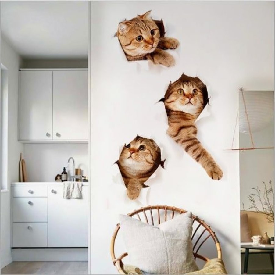 Decal trang trí những chú mèo nghộ nghĩnh - Giấy dán tường phòng khách, phòng ngủ, phòng bé đáng yêu có keo sẵn
