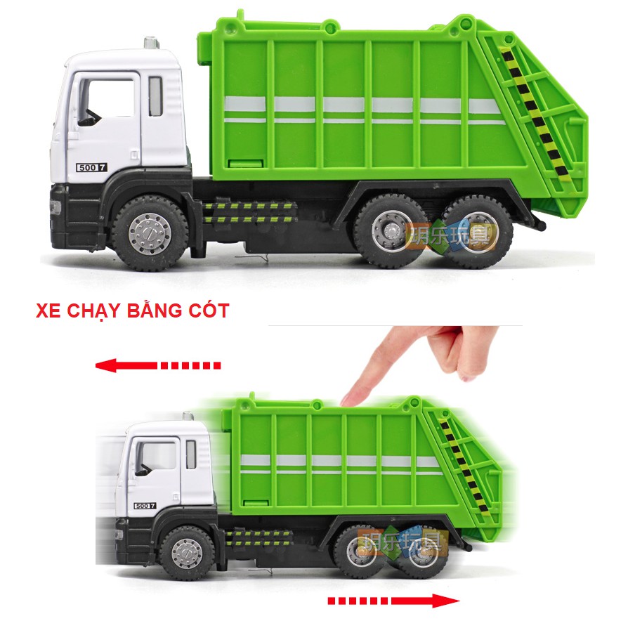 Đồ chơi trẻ em xe ô tô chở rác có âm thanh và đèn mở được cửa - mô hình tỉ lệ 1:50 có cabin xe bằng kim loại