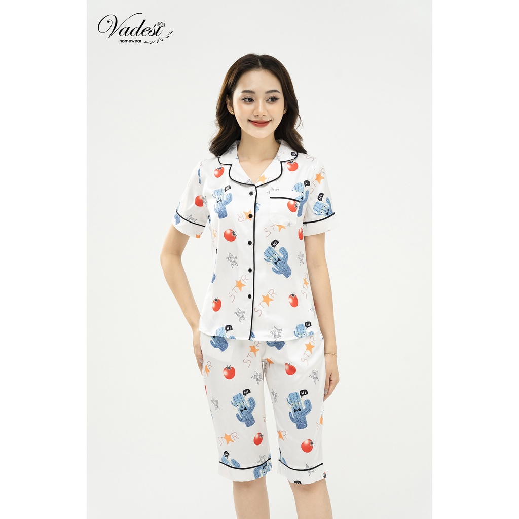 Đồ Ngủ Bộ Pijama Nữ Lửng Tay Ngắn Lụa Cao Mặc Nhà Đẹp Mềm Mịn Thấm Hút Thoáng Mát – VADESI