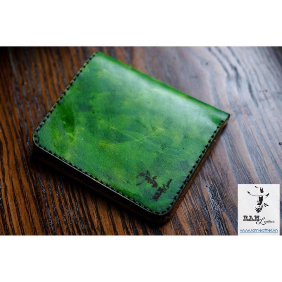 Ví Nam Da Bò Thật Bền Đẹp Trống Đồng Màu Xanh Lá Dáng Đứng Ram Leather May Tay Thủ Công Tỷ Mỹ