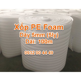 Cuộn Mút Xốp Pe Foam Dày 5mm Dài 50m, Xốp Gói Hàng