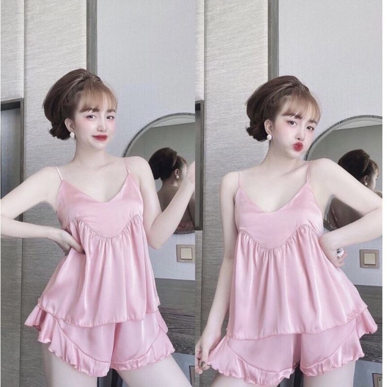 Đồ Ngủ Sexy- Bộ Ngủ 2 Dây Satin form 40-55kg( ảnh và video thật)