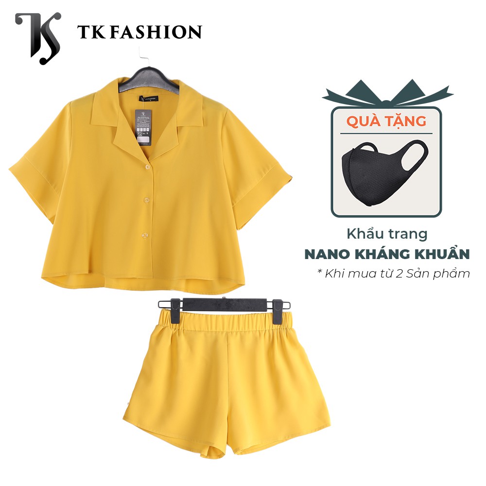 [Mã BMBAU50 giảm 7% tối đa 50K đơn 99K] Bộ đồ Pyjama mặc nhà áo sơ mi croptop quần đùi thiết kế TK FASHION BD02