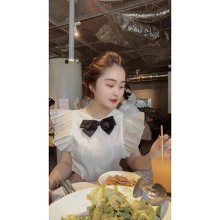 Áo Tiểu Thư Tay Bèo Nơ Đen