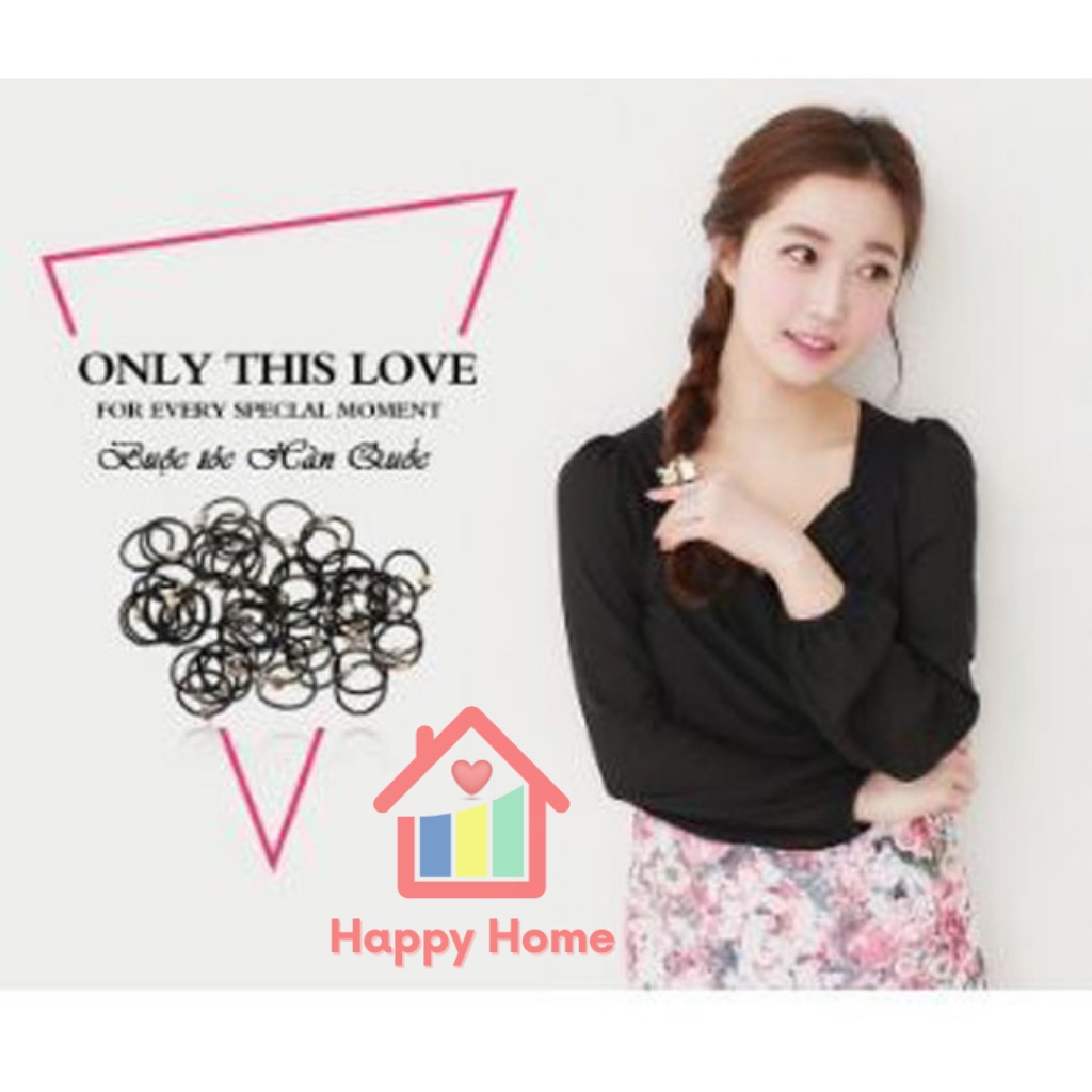Dây buộc tóc, dây cột tóc màu đen họa tiết hình hạt Hàn Quốc Happy Home