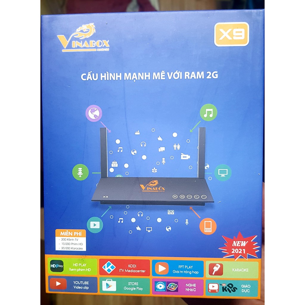 Vinabox X9-bản mới 2021 Android 7.1.2 HỖ TRỢ tìm kiếm giọng nói Ram 2G, ROM 8G- SẢN PHẨM CHÍNH HÃNG