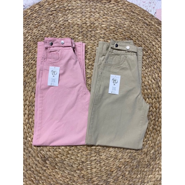 Quần baggy jean ống rộng suông dài nút chỉnh eo