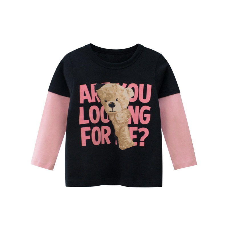 Áo Thun Dài Tay In Hình Gấu Cho Bé Gái