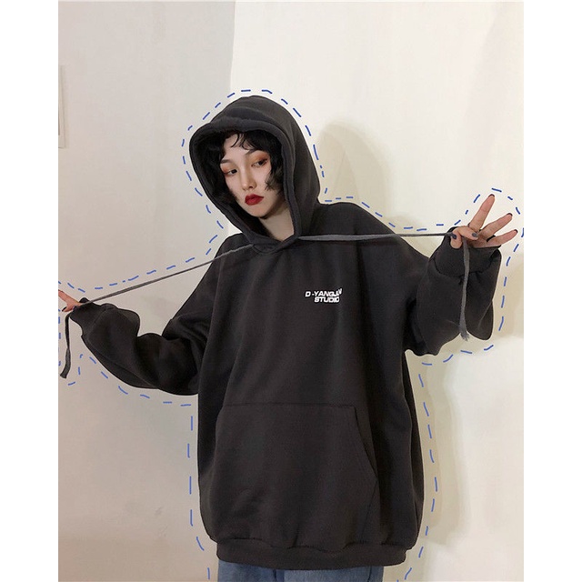 【ZHELIHANGFEI】Áo Hoodie Tay Dài Form Rộng Họa Tiết In Theo Phong Cách Preppy Hợp Thời Trang