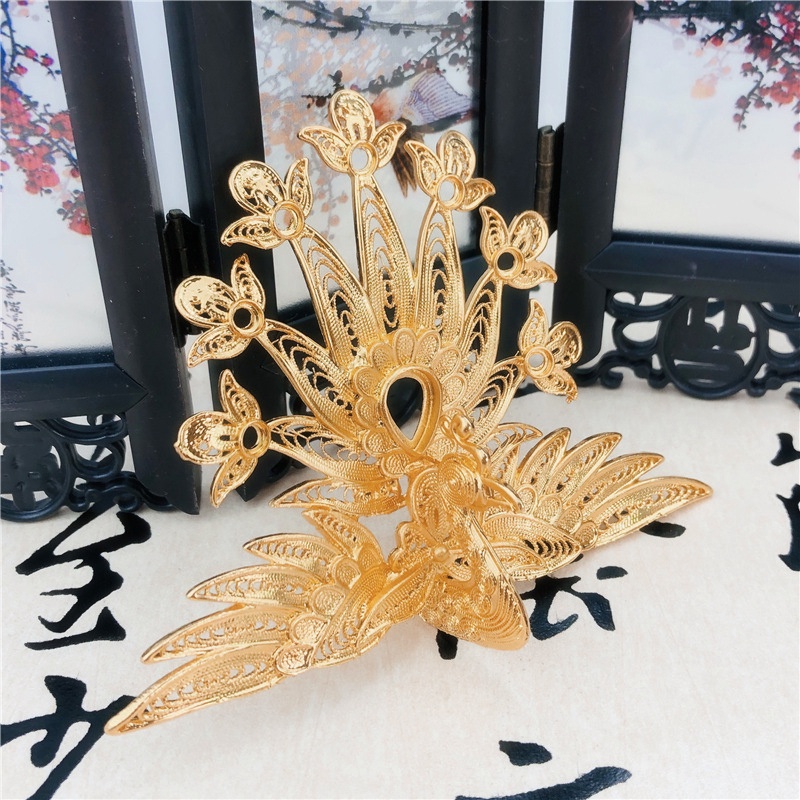 1 phiến đúc họa tiết phượng hoàng làm kim quan 102*77*23mm nguyên liệu làm trâm làm trang sức cổ trang có màu KC