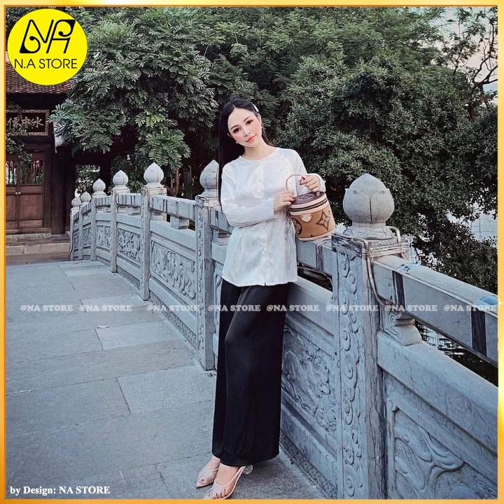 Bộ Đi Lễ Chùa - Đồ Lam Nữ Bà Ba Đi Chùa Chít Eo Chất Lụa Đẹp Cao Cấp Trang Nhã Dành Cho Phật Tử
