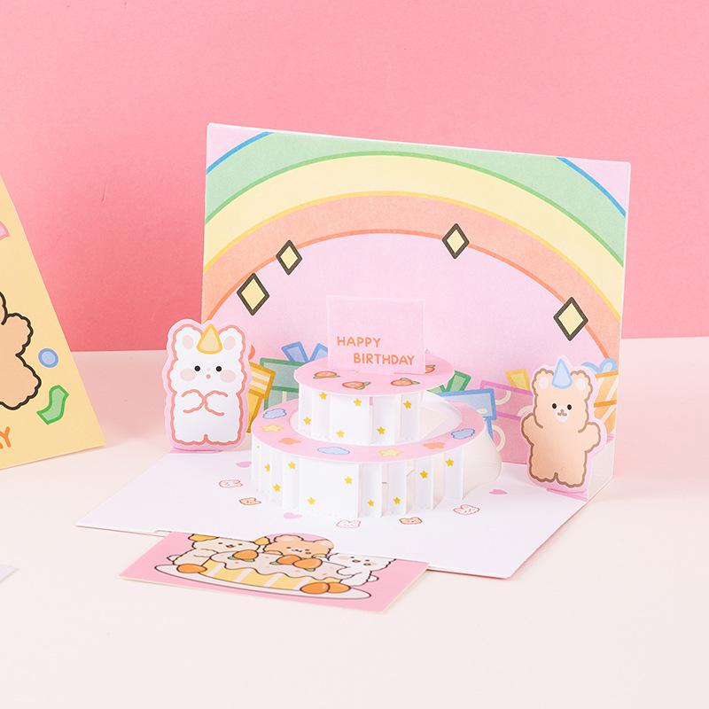 Thiệp Happy Birthday in nổi 5D hình con thú dễ thương đặc biệt tặng kèm sticker ngày sinh