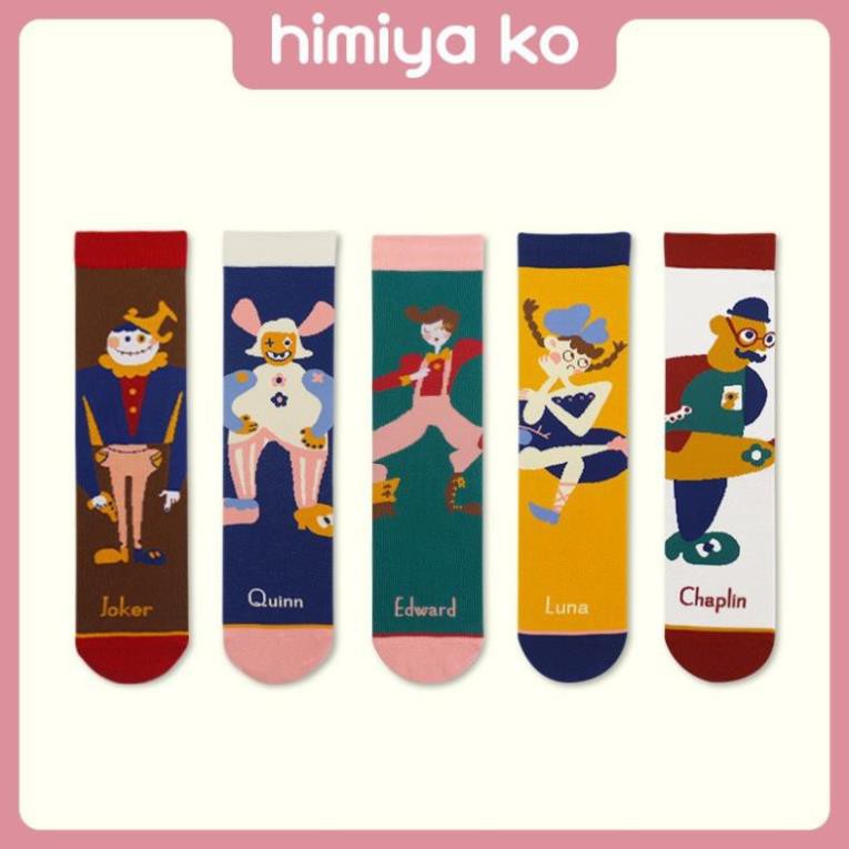 Tất Nữ Cổ Cao Cao Cấp Nhật Bản Cao Cấp Phong Cách Retro In Hình Hoạt Hình Dễ Thương Vớ Nam Nữ Unisex Cổ Cao Cặp Đôi
