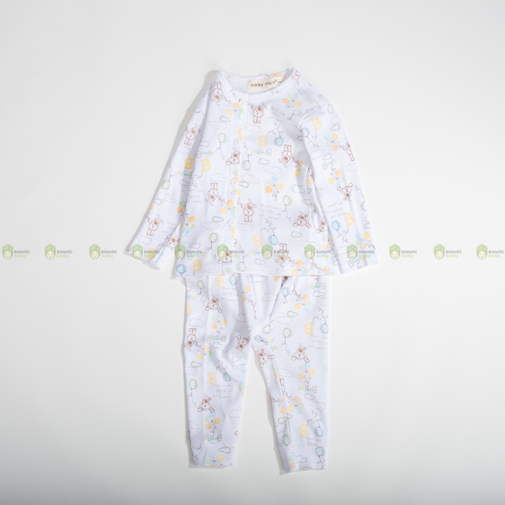 Bộ Sơ Sinh Bé Gái, Bé Trai Minky Mom Vải Cotton Borip Động Vật, Bộ Dài Tay Cho Bé Thu Đông MKMSS2104